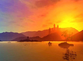 Golden Colours, hills, golden sky, ocean, sunrise HD wallpaper