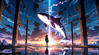 Anime girl with whale, Anime, star, whale, sky, Sky Anime HD wallpaper