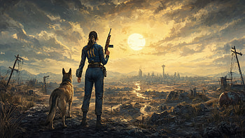 Fallout (TV) — Dawn Over the Wasteland ( ), Fallout (TV Show), Post Apocalyptic, Survivor, Dog, Ruin HD wallpaper