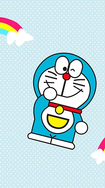 Cute Doraemon, Blue Background, rainbow HD phone wallpaper