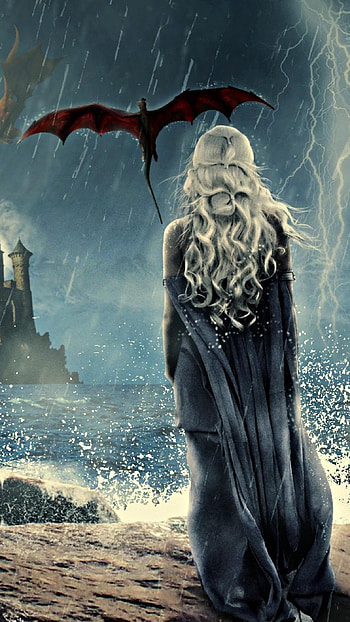Daenerys Targaryen and Dragon, Game Of Thrones, dragon, daenerys targaryen, got, art HD phone wallpaper