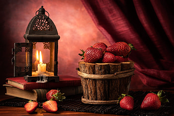 Still Life graphy: Rustic Strawberries and Candlelight Ambiance, graphy, still life HD wallpaper
