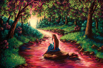 Tranquility, girl, woman, lady, 3d, fantasy, abstract, cg, trees, nature, forest HD wallpaper