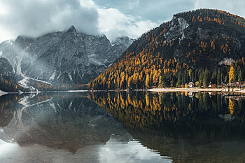 Dolomite Dreams Prags Paradise In South Tyrol, mountains, reflection, autumn, trees, nature HD wallpaper