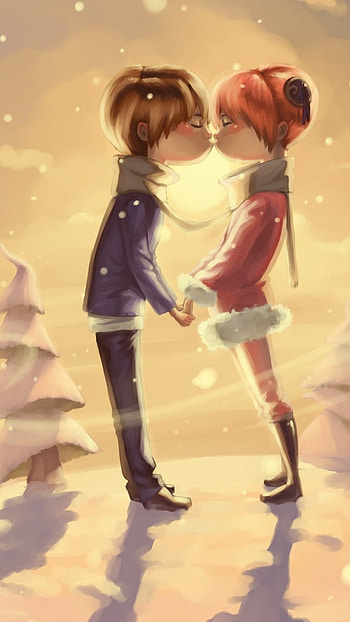 Couple Cartoon, Cute Couple, Kiss, anime, love HD phone wallpaper