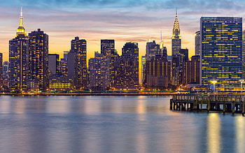 New York, Manhattan, Sonnenuntergang, Wolkenkratzer HD wallpaper