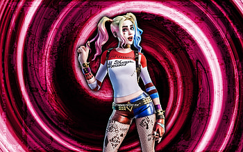 Harley-Quinn, purple grunge background, Fortnite, vortex, Fortnite characters, Harley-Quinn Skin, Fortnite Battle Royale, Harley-Quinn Fortnite HD wallpaper