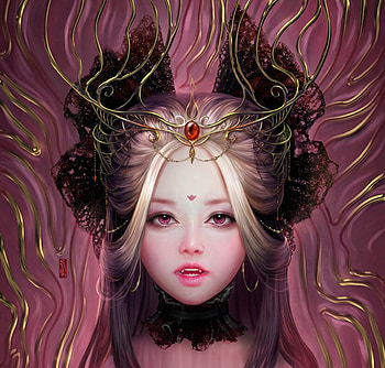Vampire girl, pink, frumusete, fantasy, face, luminos, vampire, lana paluhina, dark HD wallpaper