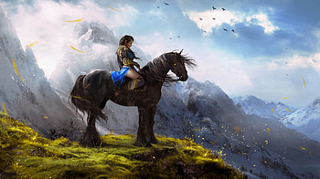 A moment of stillness, frumusete, horse, viking, fantasy, art, girl, david granjo HD wallpaper