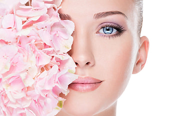 Beauty, pink, model, flower, face, girl, woman HD wallpaper