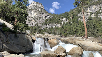 Kings Canyon National Park, California, creek, mountains, rocks, landscape, trees, usa HD wallpaper