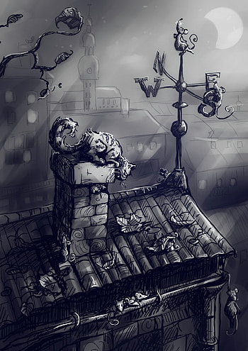 Art, Mice, Cat, Roof, Hunter HD phone wallpaper