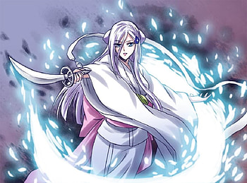 Sode no Shirayuki, zanpakutou, kimono, sword, blue eyes, long hair, weapons, bleach, anime, white hair, zanpakuto, female HD wallpaper