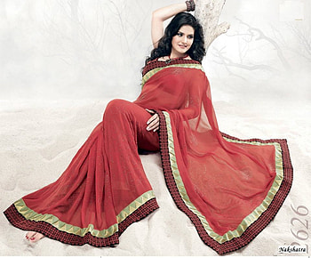 Zareen Khan, saari, nice, red, beauty HD wallpaper