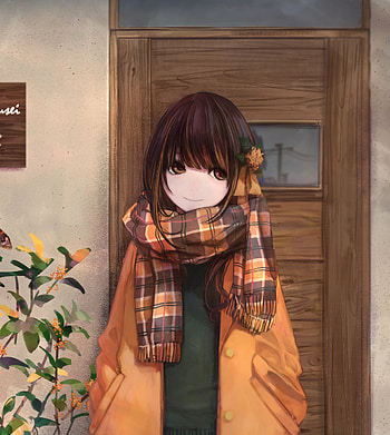 Winter, cute, anime girl, artwork HD phone wallpaper