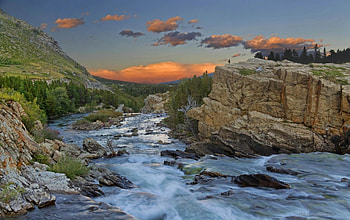 gorgeous raging river in the morning, river, rapids, trees, rocks, hill, cloud HD wallpaper