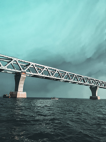 Padma Bridge, river, boat HD phone wallpaper