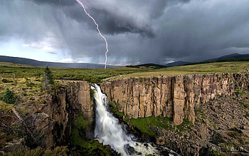 Storm at North Clear Creek Falls, Colorado, river, lightning, thunderstorm, clouds, sky, cliff, usa HD wallpaper