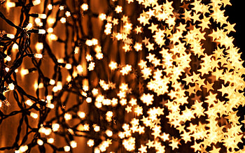 Gold lights, Christmas decorations, Glowing ornaments, Festive ambiance HD wallpaper