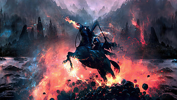 Reaper, fire, horse ride, fantasy HD wallpaper