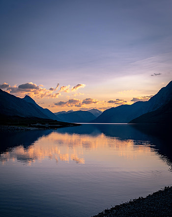 Nature, Sunset, Mountains, Horizon, Lake, Shore, Bank HD phone wallpaper