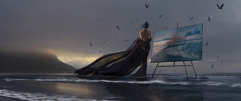 Queen Fengling Painting Nature 10k, fantasy-girls, fantasy, queen, black-dress, deviantart, artist, artwork, digital-art HD wallpaper