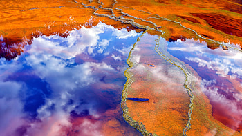 Water surface, aerial view, reflections HD wallpaper