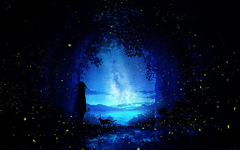 :), anime, pisici, cave, cat, girl, manga, blue, night, luminos, silhouette HD wallpaper
