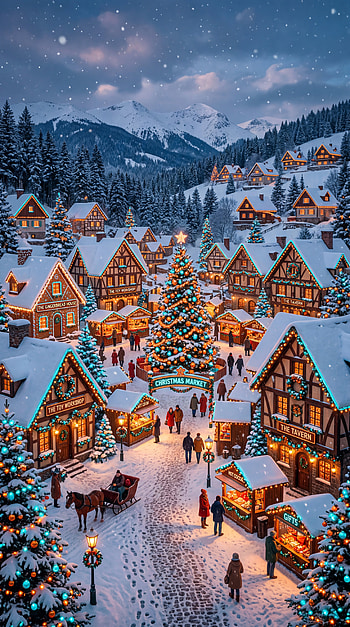 Twinkling Christmas Village — , Christmas Tree HD phone wallpaper