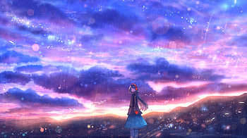 Rain, clouds, colorful, sky, anime girl HD wallpaper
