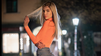 Girl Outdoor Heels Playing With Hairs , girls, blonde, model HD wallpaper