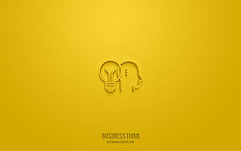 Business think 3d icon, yellow background, 3d symbols, Business think, business icons, 3d icons, Business think sign, business 3d icons HD wallpaper