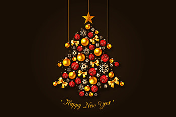 :), golden, black, craciun, christmas, red, yellow, card, tree, new year HD wallpaper