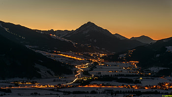 Nature, Mountains, Snow, City, Lights, Rocks HD wallpaper
