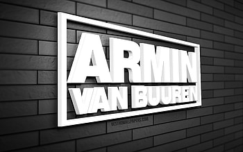 Armin van Buuren 3D logo, , gray brickwall, creative, brands, Armin van Buuren logo, Dutch DJs, 3D art, Armin van Buuren HD wallpaper