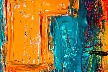 Colorful abstract artwork featuring bold orange and teal paint strokes. HD wallpaper