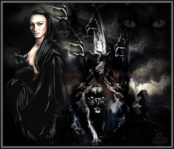 Dark Witch, panter, cat, dark, woman HD wallpaper