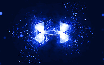Under Armour dark blue logo, , dark blue neon lights, creative, dark blue abstract background, Under Armour logo, brands, Under Armour HD wallpaper