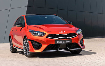 Kia Ceed GT Line, 2021, front view, exterior, orange hatchback, new orange Ceed GT Line, Korean cars, Kia HD wallpaper