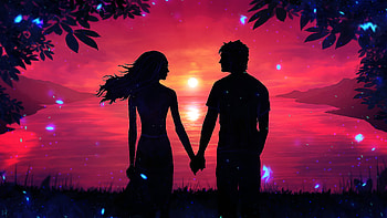 Romantic Couple Sunset Silhouette HD wallpaper
