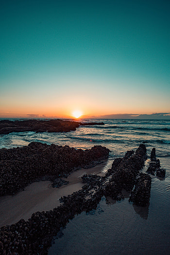 Nature, Sunset, Sea, Waves, Beach, Shore, Bank HD phone wallpaper