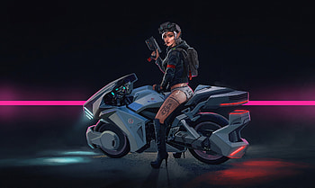 Cyberpunk Girl Bike, artist, artwork, artstation HD wallpaper