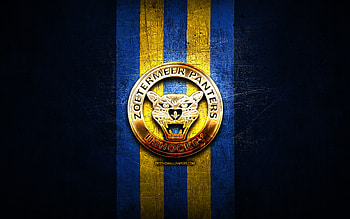 Zoetermeer Panthers, golden logo, BeNe League, blue metal background, dutch hockey team, Zoetermeer Panthers logo, hockey HD wallpaper