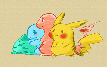 Starters And Pikachu, bulbsasaur, pikachu, anime, pokemon HD wallpaper