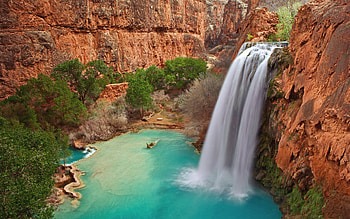Waterfall Mountains, waterfall, nature HD wallpaper