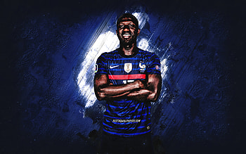 Moussa Sissoko, France national football team, french footballer, blue stone background, France, soccer, grunge art HD wallpaper