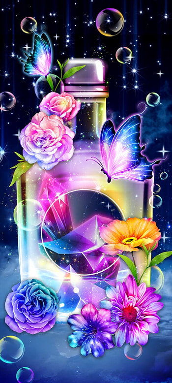 Shinning Butterfly, beautiful, flowers, petal, Luxury, blue, colorful HD phone wallpaper