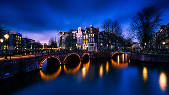 Amsterdam Skyline, Travels, Cityscape, Night time HD wallpaper