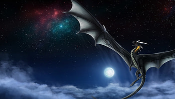 Dragons Fantasy Sky Moon HD wallpaper