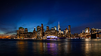 Building, New York, , Manhattan, City, Night, Skyscraper, Usa, Water, Cities HD wallpaper